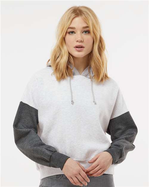 MV Sport Women's Sueded Fleece Colorblocked Crop Hooded Sweatshirt W23716