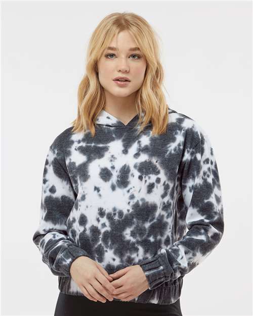 MV Sport Women's Sueded Fleece Tie-Dyed Crop Hooded Sweatshirt W23718