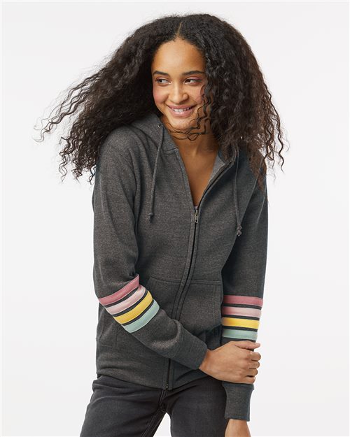 MV Sport Women's Striped Sleeves Full-Zip Hooded Sweatshirt W22732