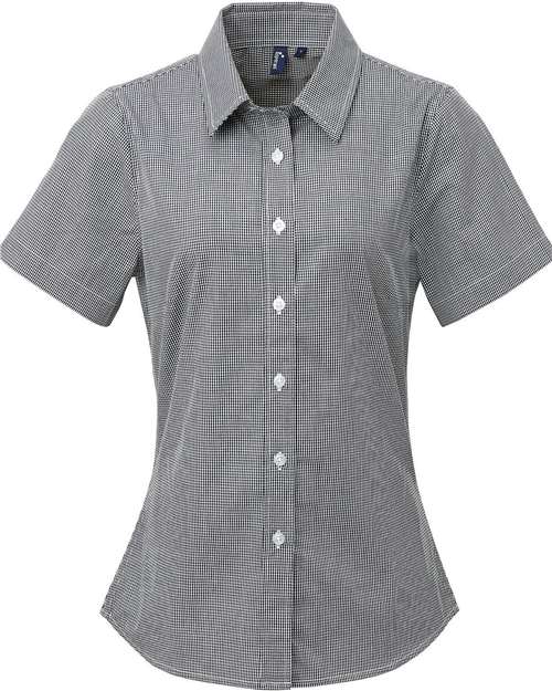 Artisan Collection by Reprime Women's Microcheck Gingham Short Sleeve Cotton Dress Shirt RP321