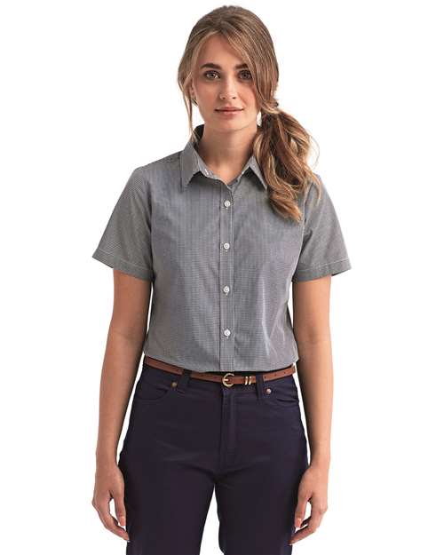 Artisan Collection by Reprime Women's Microcheck Gingham Short Sleeve Cotton Dress Shirt RP321
