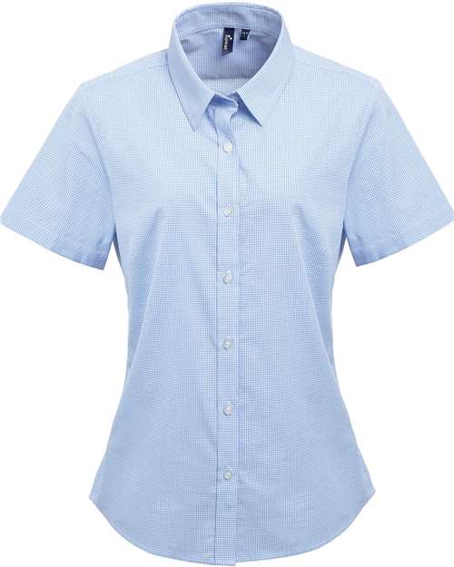 Artisan Collection by Reprime Women's Microcheck Gingham Short Sleeve Cotton Dress Shirt RP321