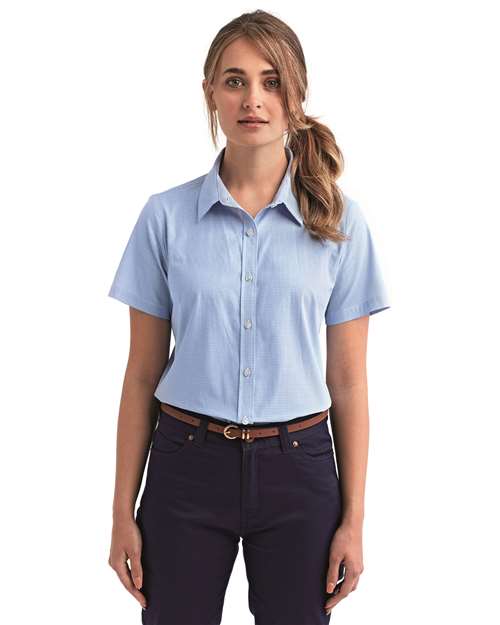 Artisan Collection by Reprime Women's Microcheck Gingham Short Sleeve Cotton Dress Shirt RP321