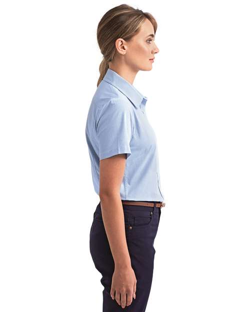 Artisan Collection by Reprime Women's Microcheck Gingham Short Sleeve Cotton Dress Shirt RP321