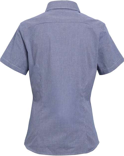 Artisan Collection by Reprime Women's Microcheck Gingham Short Sleeve Cotton Dress Shirt RP321