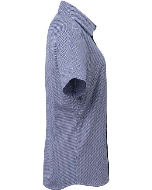 Artisan Collection by Reprime Women's Microcheck Gingham Short Sleeve Cotton Dress Shirt RP321