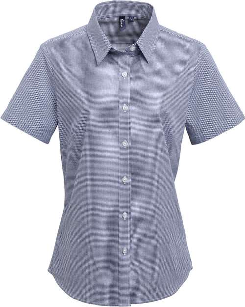 Artisan Collection by Reprime Women's Microcheck Gingham Short Sleeve Cotton Dress Shirt RP321