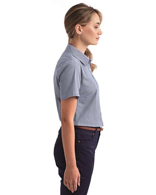 Artisan Collection by Reprime Women's Microcheck Gingham Short Sleeve Cotton Dress Shirt RP321
