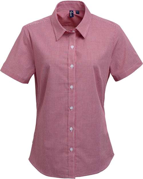 Artisan Collection by Reprime Women's Microcheck Gingham Short Sleeve Cotton Dress Shirt RP321