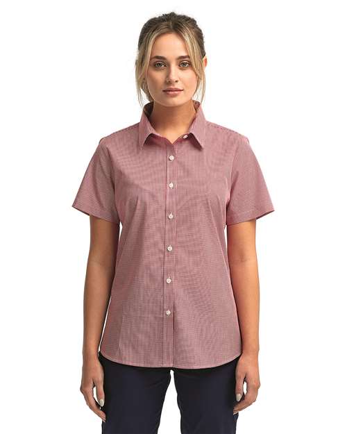 Artisan Collection by Reprime Women's Microcheck Gingham Short Sleeve Cotton Dress Shirt RP321