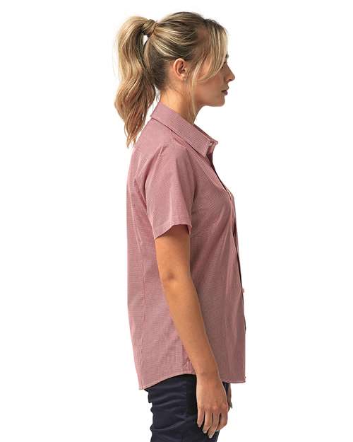Artisan Collection by Reprime Women's Microcheck Gingham Short Sleeve Cotton Dress Shirt RP321
