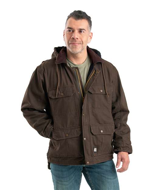 Berne Apparel Men's Heartland Washed Duck Zip-Off Hooded Coat JC613