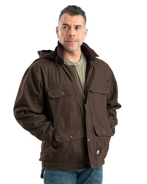 Berne Apparel Men's Heartland Washed Duck Zip-Off Hooded Coat JC613