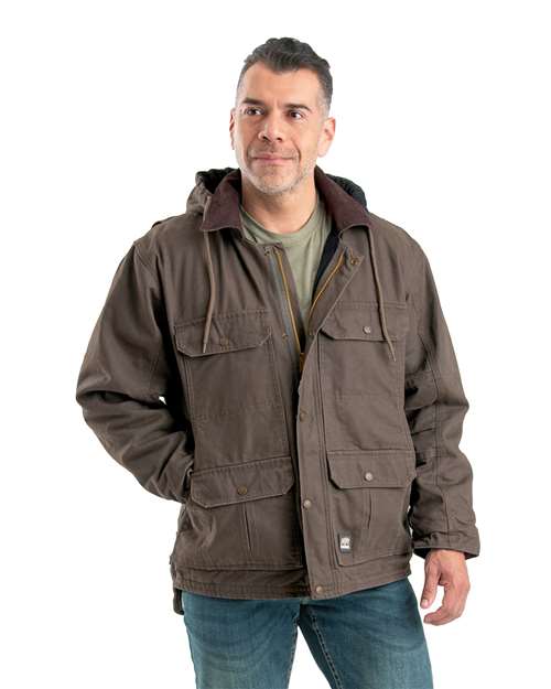 Berne Apparel Men's Heartland Washed Duck Zip-Off Hooded Coat JC613