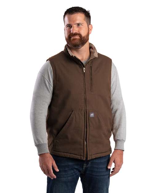 Berne Apparel Men's Heartland Sherpa-Lined Washed Duck Vest V818
