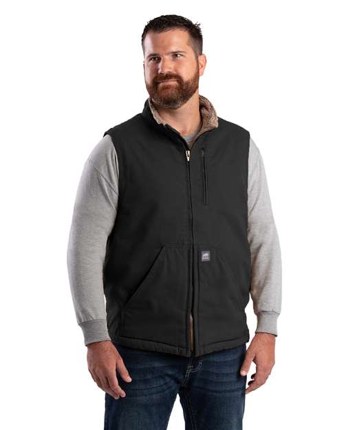 Berne Apparel Men's Heartland Sherpa-Lined Washed Duck Vest V818