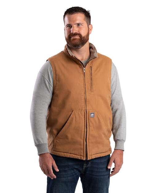 Berne Apparel Men's Heartland Sherpa-Lined Washed Duck Vest V818
