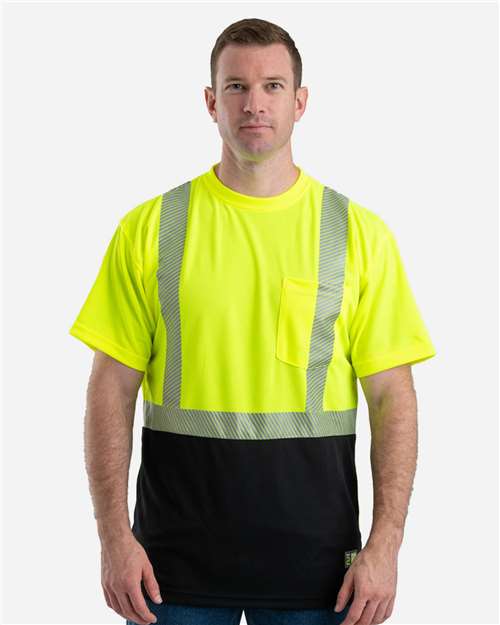 Berne Apparel Men's Hi-Vis Class 2 Color Blocked Pocket T-Shirt HVK017