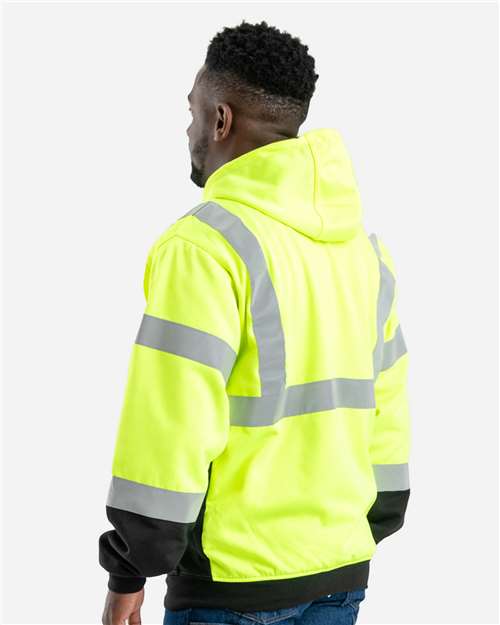 Berne Apparel Men's Hi-Vis Class 3 Color Block Full-Zip Hooded Sweatshirt HVF023
