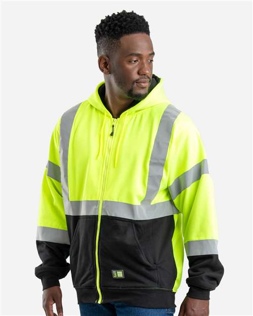 Berne Apparel Men's Hi-Vis Class 3 Color Block Full-Zip Hooded Sweatshirt HVF023