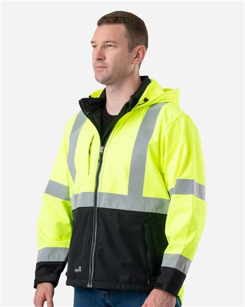 Berne Apparel Men's Tall Hi-Vis Class 3 Hooded Soft Shell Jacket HVJS206T