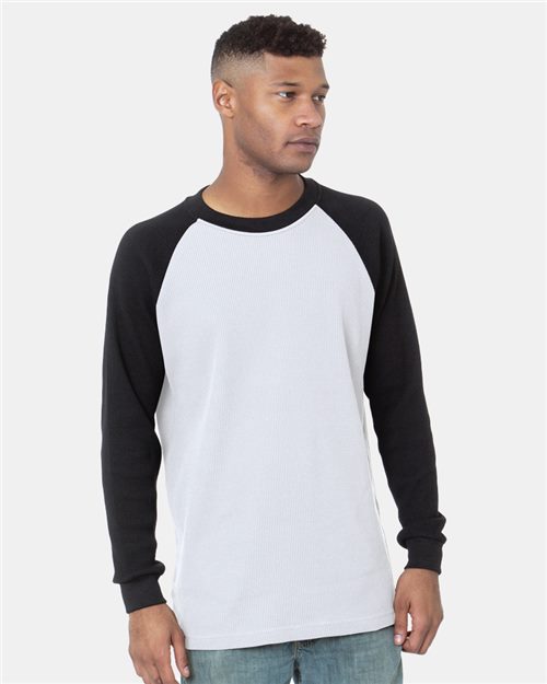 Bayside Men's USA-Made Heavyweight Waffle Knit Thermal Raglan T-Shirt 8211