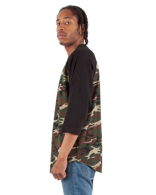 Shaka Wear Unisex Camo Raglan Tee SHRAGCM