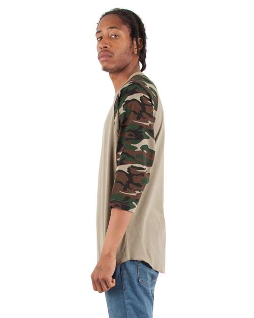 Shaka Wear Unisex Camo Raglan Tee SHRAGCM