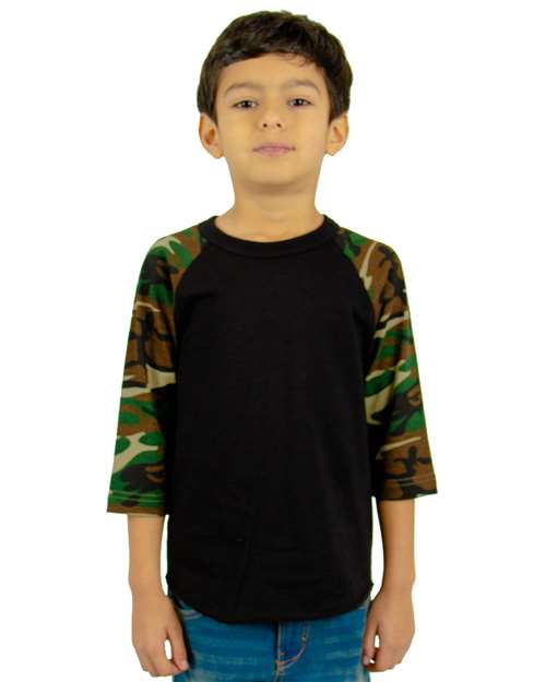 Shaka Wear Youth Camo Raglan Tee SHRAGCY