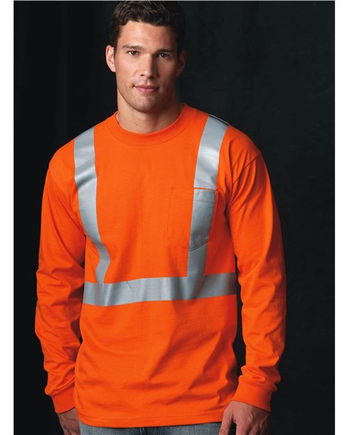 Bayside Unisex USA-Made High Visibility Long Sleeve Pocket T-Shirt 3781