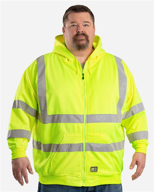 Berne Apparel Men's Tall Hi-Vis Class 3 Lined Full-Zip Hooded Sweatshirt HVF021T