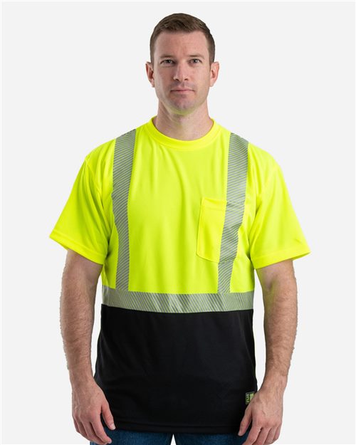 Berne Apparel Men's Hi-Vis Class 2 Color Blocked Pocket T-Shirt HVK017