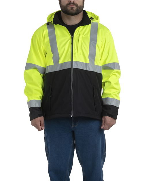 Berne Apparel Men's Tall Hi-Vis Class 3 Hooded Soft Shell Jacket HVJS206T