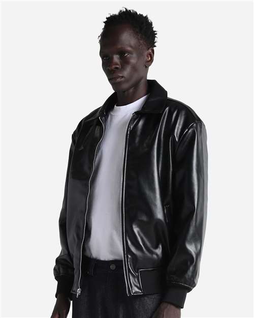 Shaka Wear Unisex PU Leather Collared Varsity Jacket SHPVB