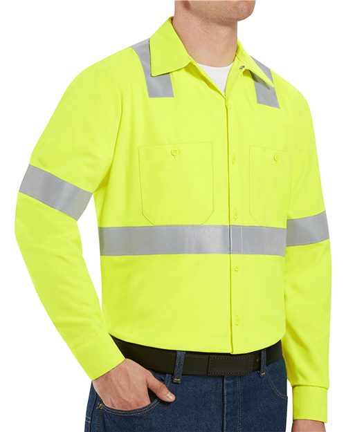 Red Kap Men's High Visibility Safety Long Sleeve Work Shirt SS14HV