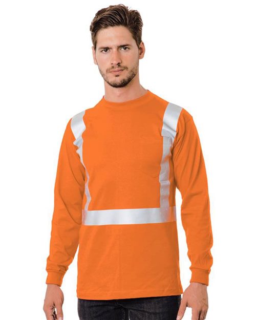 Bayside Unisex USA-Made 50/50 Hi-Visibility Long Sleeve Pocket T-Shirt 3782