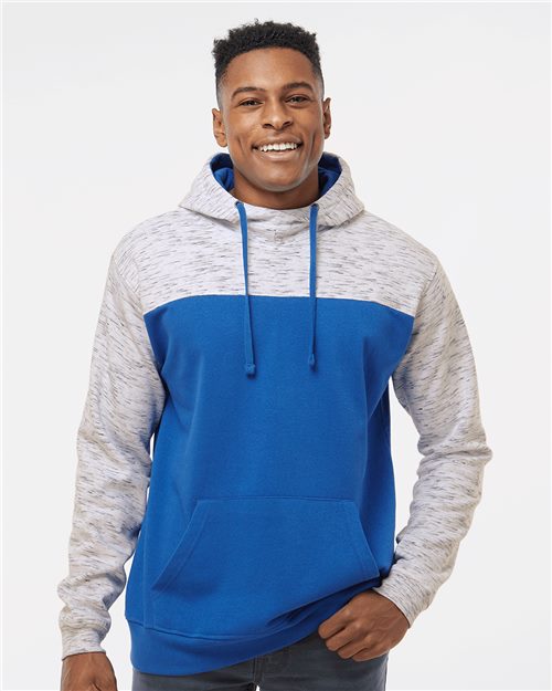 J. America Men's Mélange Fleece Colorblocked Hooded Sweatshirt 8676