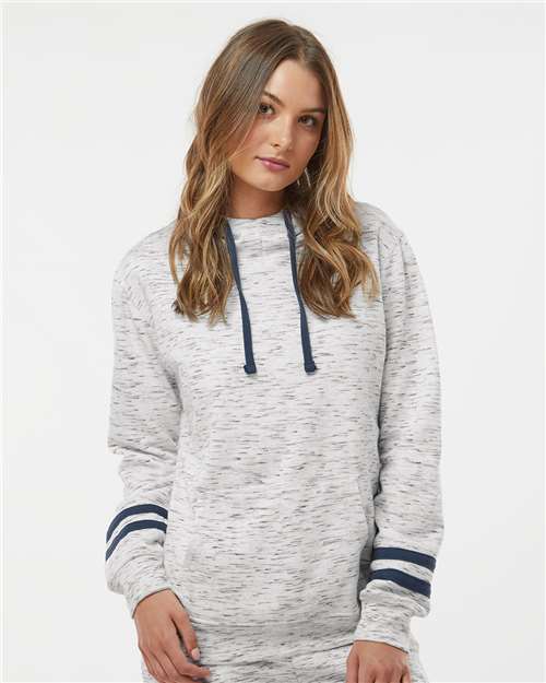 J. America Women’s Mélange Fleece Striped-Sleeve Hooded Sweatshirt 8674