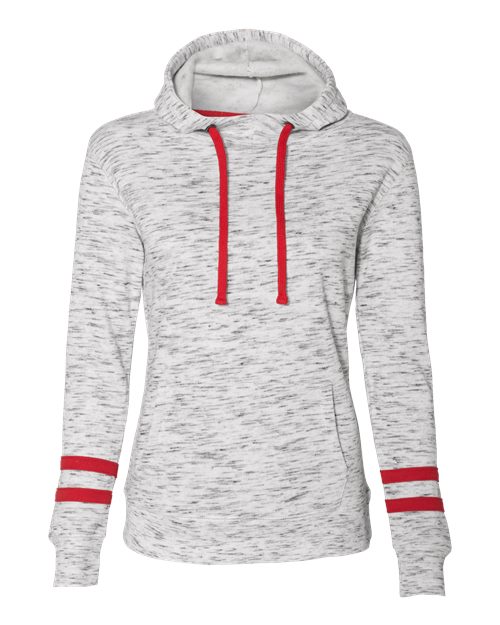 J. America Women’s Mélange Fleece Striped-Sleeve Hooded Sweatshirt 8674
