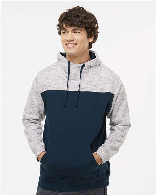 J. America Men's Mélange Fleece Colorblocked Hooded Sweatshirt 8676
