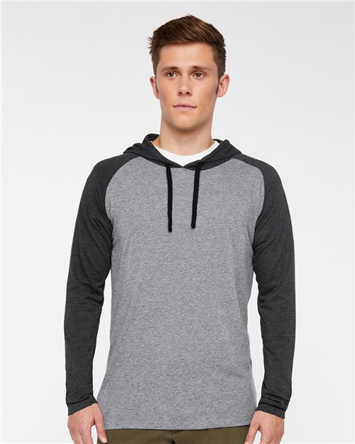 LAT Unisex Fine Jersey Hooded Long Sleeve Raglan Tee 6917