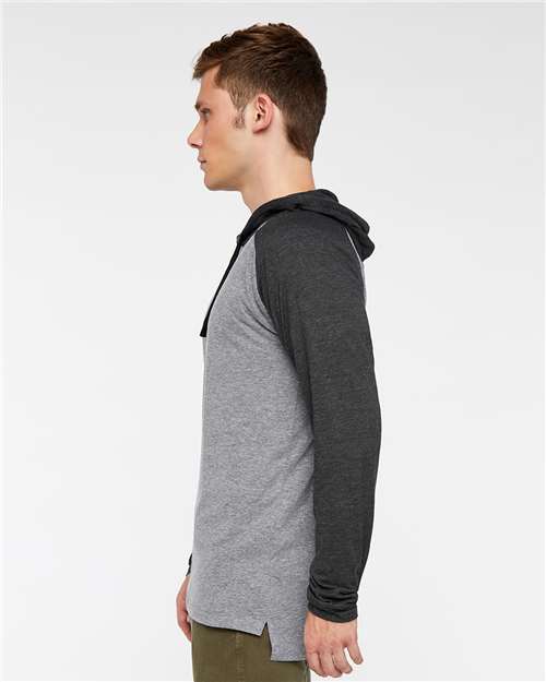 LAT Unisex Fine Jersey Hooded Long Sleeve Raglan Tee 6917