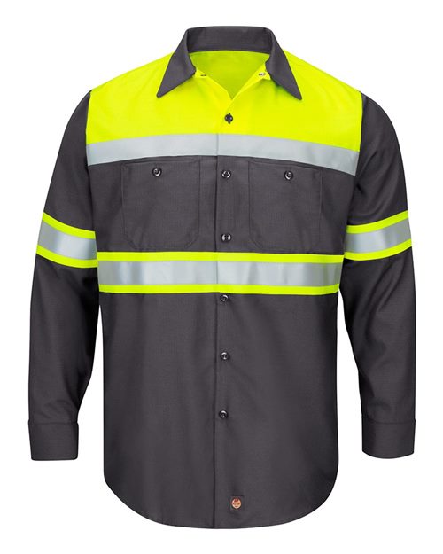Red Kap Men's Tall Hi-Visibility Colorblock Ripstop Long Sleeve Work Shirt SY70T