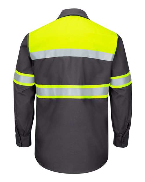 Red Kap Men's Hi-Visibility Colorblock Ripstop Long Sleeve Work Shirt SY70