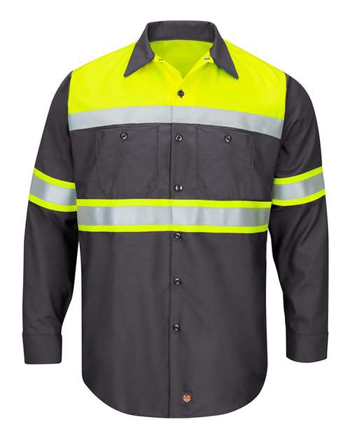 Red Kap Men's Hi-Visibility Colorblock Ripstop Long Sleeve Work Shirt SY70