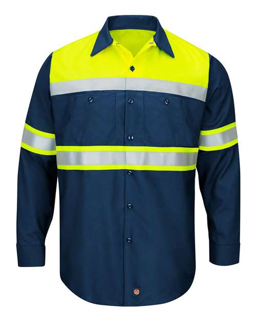 Red Kap Men's Tall Hi-Visibility Colorblock Ripstop Long Sleeve Work Shirt SY70T
