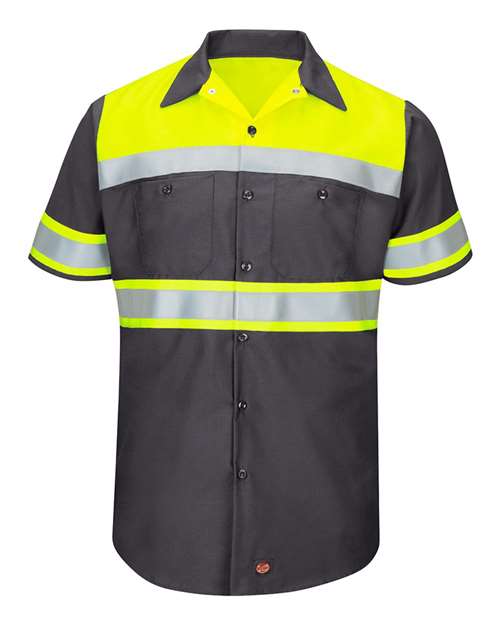 Red Kap Men's Tall Hi-Visibility Colorblock Ripstop Short Sleeve Work Shirt SY80T
