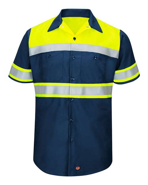 Red Kap Men's Tall Hi-Visibility Colorblock Ripstop Short Sleeve Work Shirt SY80T
