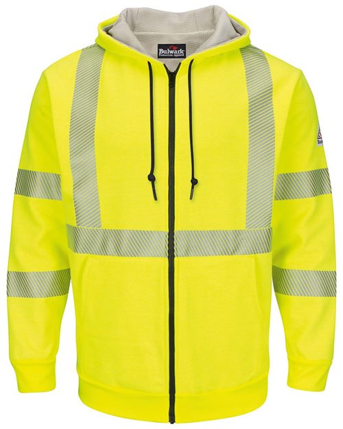 Bulwark Men's Hi-Visibility Zip-Front Hooded Fleece Sweatshirt with Waffle Lining SMZ4HV