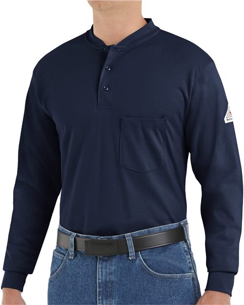 Bulwark Men's Tall Long Sleeve Tagless Henley Shirt SEL2T